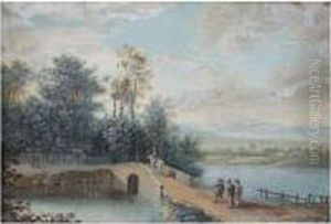 A Pair Of Landscapes With Travellers By A River by Karl Sebastian Von Bemmel