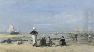 Maree basse à Trouville by Eugene Boudin