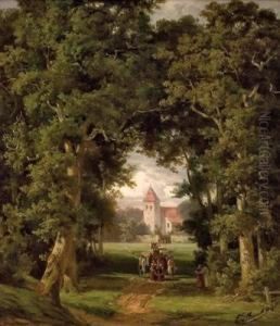 Waldlichtung Mit Alter Kirche Und Kirchgangern by Ernst Von Bernuth
