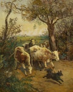 Landscape With A Smallherd Of Cows In The Foreground by Joseph I Von Berres