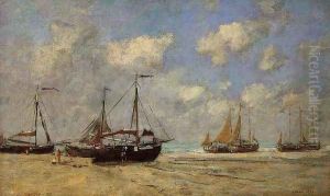 Scheveningen, Boats Aground on the Shore by Eugene Boudin
