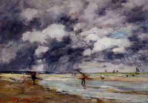 Shore at Low Tide, Rainy Weather, near Trouville by Eugene Boudin