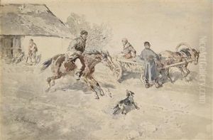 Estlandische Bauern Mit Ihren Pferden by Gregor Von Bochmann