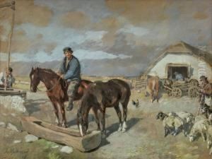 Szene Auf Einem Bauernhofim Baltikum by Gregor Von Bochmann