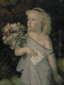 Portrait Eines Blonden Madchens Mit Blumenstraus Und Brief by Guerman Von Bohn