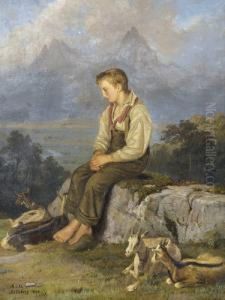 Hirtenbub Mit Ziegen Vor Den Mythen. by Abraham Sigmund Von Bonstetten