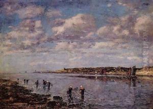 Women Fishing for Shrimp at Kerhor by Eugene Boudin