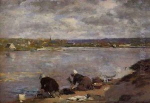 Laundresses on the Banks of the Touques XIV by Eugene Boudin