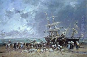 Unloading a Newfoundland Fishing Boat by Eugene Boudin