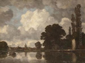 Ruderboote Auf See Mit Blick Auf Hollandische Stadt by Gilbert Von Canal