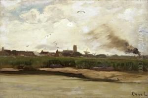 Schilfufer Mit Stadt Im Hintergrund by Gilbert Von Canal