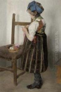 Girl Knitting by August Von Conring