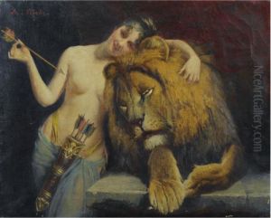 The Goddess Diana With A Lion by Angelo Graf von Courten