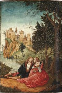 I A Wooded River Landscape With An Amorous Couple At Rest Under A Tree