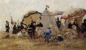 Woman and Children on the Beach at Trouville I by Eugene Boudin