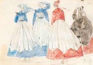 Etudes de femmes en crinolines by Eugene Boudin