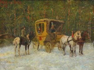 Postkutsche Am Winterlichen Waldrand by Wilhelm Von Diez