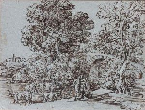 Paysage Anime Au Pont by Georg Maximilian Johann Von Dillis