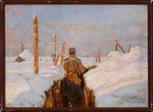 Soldat Im Verschneiten Schutzengraben by Sixtus, Ritter Von Dzbanski
