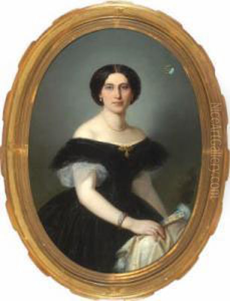 Portrait Einer Jungen Adeligen Dame Im Schwarzen Kleid Vor Neutralem Hintergrund - view 1