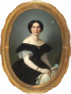 Portrait Einer Jungen Adeligen Dame Im Schwarzen Kleid Vor Neutralem Hintergrund by Carl Martin Von Ebersberg