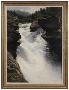 Norwegischer Wasserfall by Themistocles Von Eckenbrecher