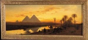 Coucher Du Soleil Sur Le Nil Et Les Pyramides by Themistocles Von Eckenbrecher