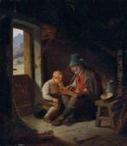 Der Zitherspieler Mit Aufmerksamen Zuhorern