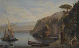 A Sailing Boat Moored Of The Amalfi Coast by Alfred Von Ernst