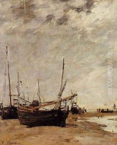 Low Tide, Grounded Sailboats by Eugene Boudin
