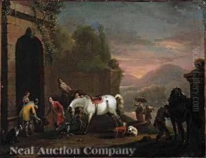 A Courtly Couplereceiving A Noble Visitor At A Castle In The Mountains by Carel van Falens or Valens