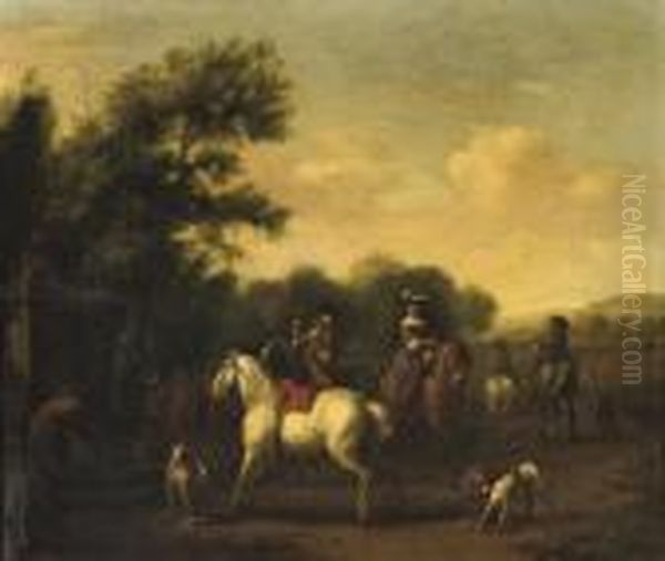 A Hunting Party Resting At A Well In A Wooded Landscape - view 1