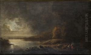 Klippigt Kustlandskap Med Figurer I Mansken by Theodor Caspar Von Furstenberg