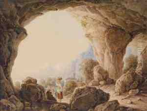 Aview From A Grotto On An Italian Coastal Landscape by Georg Von Gaal