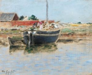 Skuta Vid Strand. Stampelsignerad W V Gegerfelt by Wilhelm von Gegerfelt