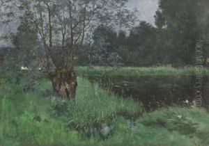 Flusslandschaft Mit Weide. by Josua Von Gietl