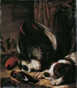 Tierstillleben Mit Apportierhund. by Johann Friedrich Von Grooth