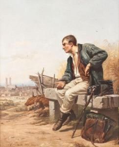 Wanderer Bei Der Rast Vor Munchen by Carl Von Haberlin
