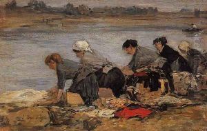 Laundresses on the Banks of the Touques XI by Eugene Boudin