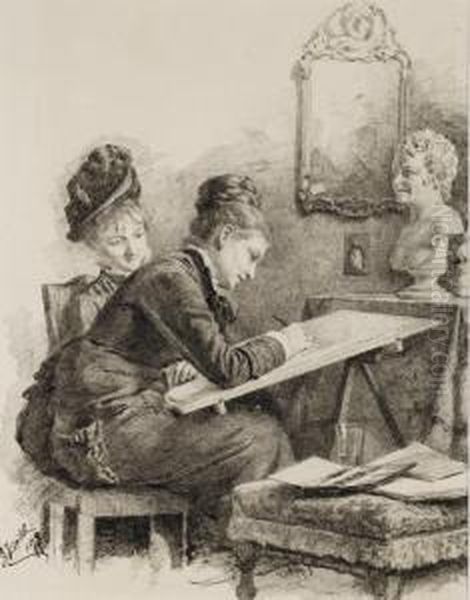 Deux Femmes Assises Dessinant - view 1