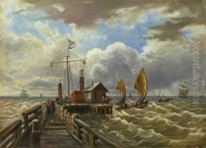 Marine Mit Pier Undschiffen Im Sturm