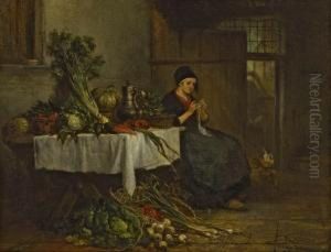 Strickende Magd In Der Kuche by Ludwig Von Hagn