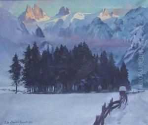 Winterliche Landschaft Mit Blick Auf Hochgebirge