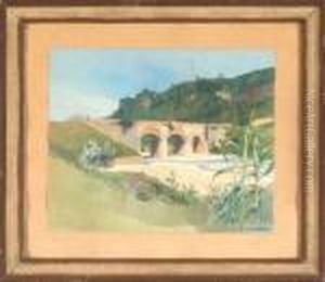 Blick Auf Die Alentobrucke Zwischen Roccamontepiano Und Casalincontrada by Eduard, Freiherr Von Handel-Mazetti