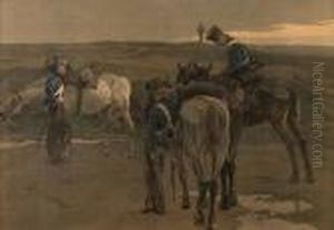 Berittene Soldaten Bei Morgenrot by Robert Von Haug
