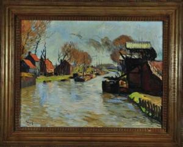 Vorfruhling Am Kanal Mit Kahnen Und Hausern Am Ufer - view 1