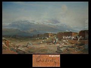 Italienische Gebirgslandschaft Mit Ziegenhirten