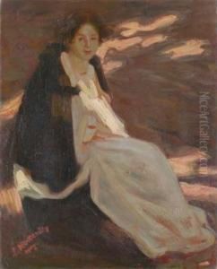 Dame Vor Abendhimmel by Ludwig Von Herterich