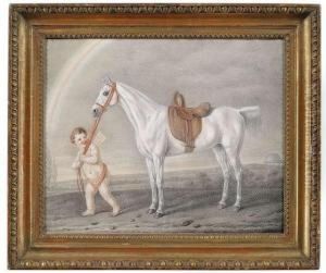 A Grey Horse With A Putto. by Peter Heinrich Lambert Von Hess