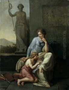 Umkreis Szene Aus Der Griechischen Sage. Junge Mutter Ihren Sohn Das Lesen Lehrend . Ol Auf Leinwand. H 86; B 66 Cm by Philipp Friedrich Von Hetsch